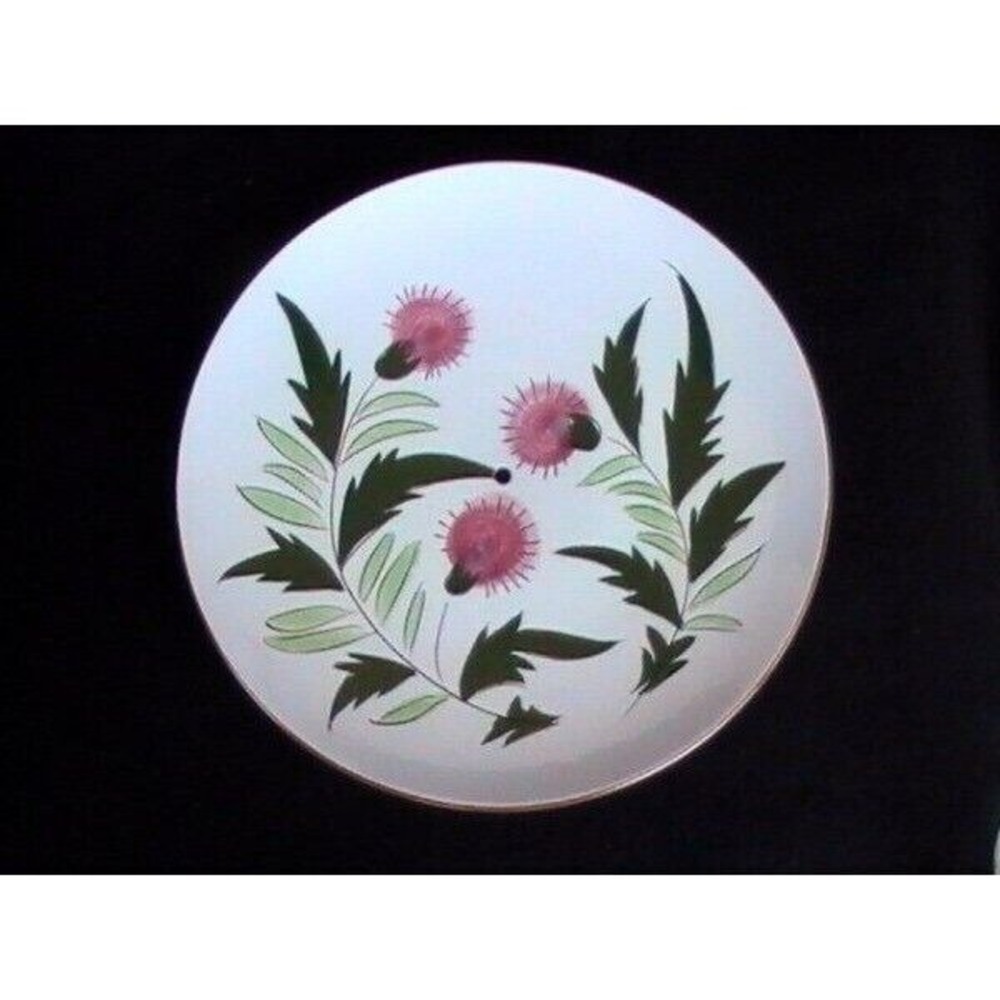 Stangl Pottery Pink Thistle Tidbit Tray Platter Brown/Green‎ (no handle)